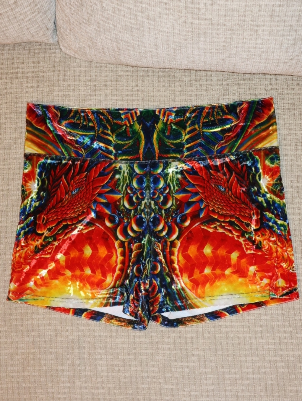 MI KULTURE "In Our Midst" Vibrant Dragon Print Collaboration Shorts. Large.